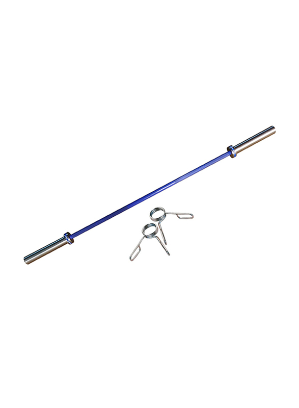 1441 Fitness Standard Heavy Duty Olympic Barbell Bar with Two Spring Collar, 72 inch, Silver/Blue