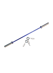 1441 Fitness Standard Heavy Duty Olympic Barbell Bar with Two Spring Collar, 72 inch, Silver/Blue