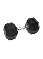 1441 Fitness Solid Cast Iron Core Rubber Coated Hex Dumbbell, 22.5KG, Black/Silver