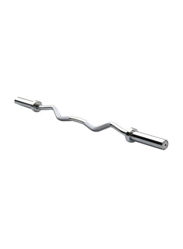 1441 Fitness Standard Olympic Super Curl Barbell Bar with Two Spring Collar, 48 inch, Silver