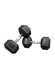 1441 Fitness Solid Cast Iron Core Rubber Coated Hex Dumbbell, 20KG, Black/Silver
