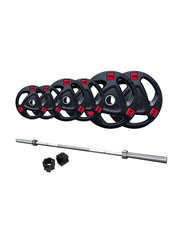 1441 Fitness 6 Feet Olympic Size Barbell Bar with Plates set, 60KG, Black/Silver