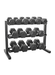 1441 Fitness Combo Offer Hex Dumbbell Set with Dumbbell Rack & Adjustable Bench, 2.5 to 15KG, Black