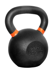 1441 Fitness Powder Coated Cast Iron Kettle Bell with LB and KG Markings, 28KG, Black/Orange