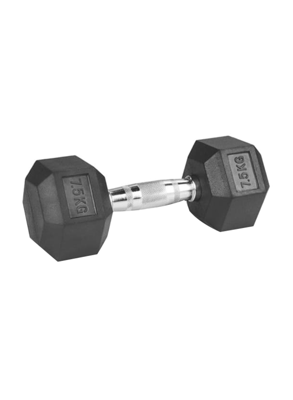 1441 Fitness Solid Cast Iron Core Rubber Coated Hex Dumbbell, 7.5KG, Black/Silver