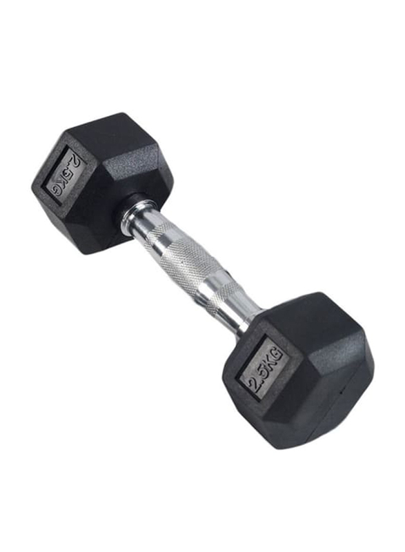 1441 Fitness Solid Cast Iron Core Rubber Coated Hex Dumbbell, 2.5KG, Black/Silver