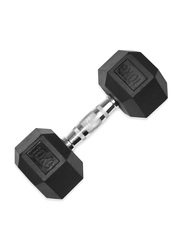 1441 Fitness Solid Cast Iron Core Rubber Coated Hex Dumbbell, 10KG, Black/Silver
