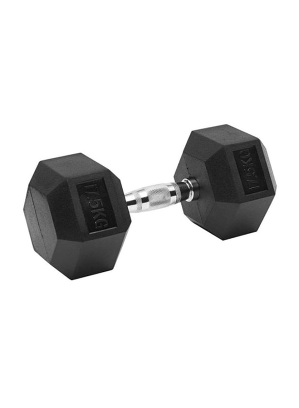 1441 Fitness Solid Cast Iron Core Rubber Coated Hex Dumbbell, 17.5KG, Black/Silver