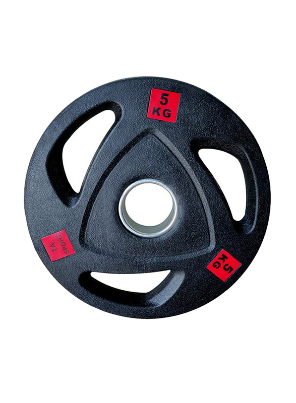 1441 Fitness Cast Iron Rubber Coating Tri-Grip Olympic Weight Plate, 5KG, Black