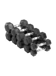 1441 Fitness Solid Cast Iron Core Rubber Coated Hex Dumbbell, 2.5KG, Black/Silver