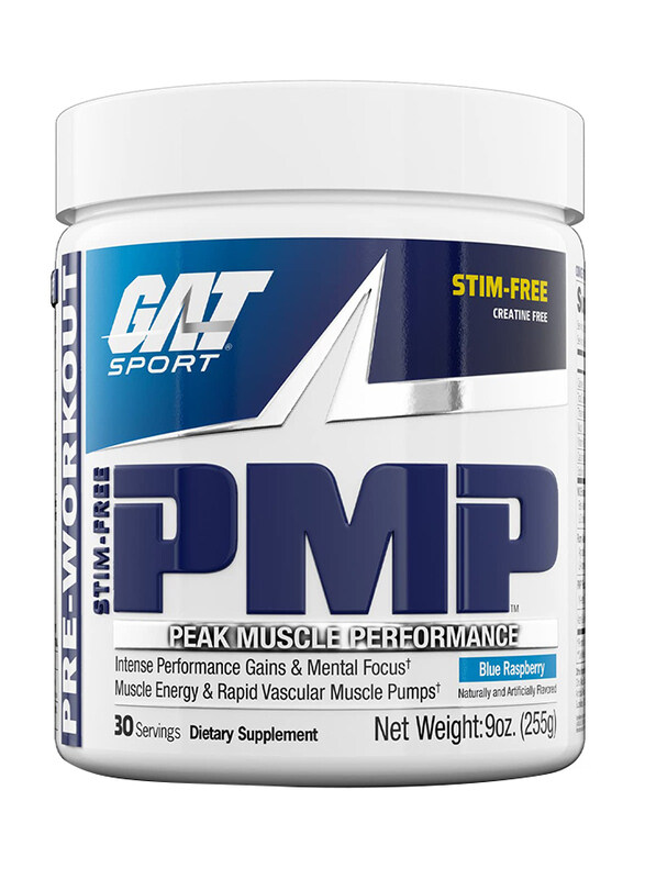 

Gat Sports Stim-Free PMP Peak Muscle Performance Powder, 9 oz, Blue Raspberry