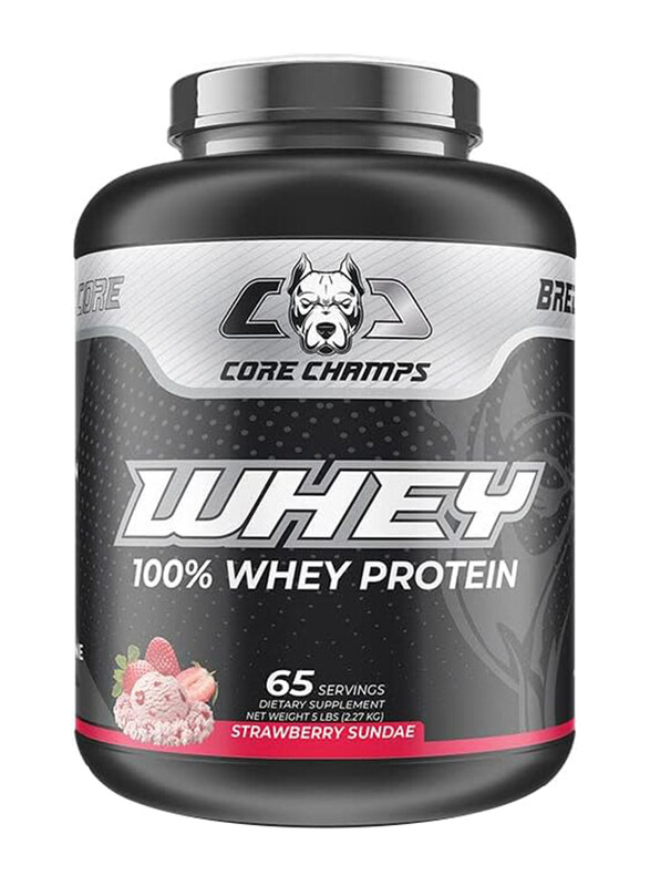 

Core Champs 100% Whey Protein Dietary Supplement, 65 Servings, 5 Lbs, Strawberry Sundae