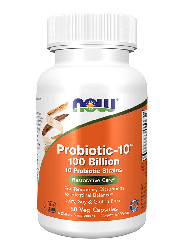 

Now Probiotic-10 100 Billion Supplements with 10 Probiotic Strains, 60 Capsules