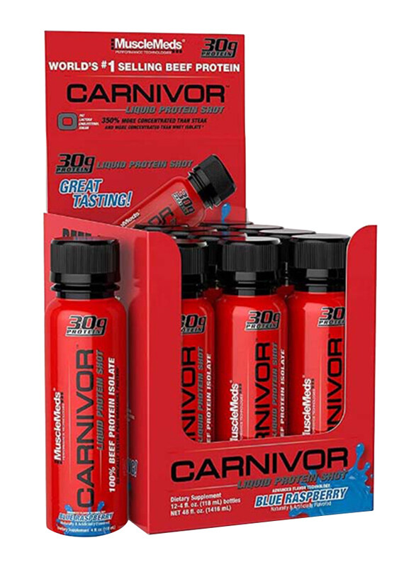 

Muscle Meds Carnivor Liquid Protein Shot, 4 oz x 12 Pieces, Blue Raspberry