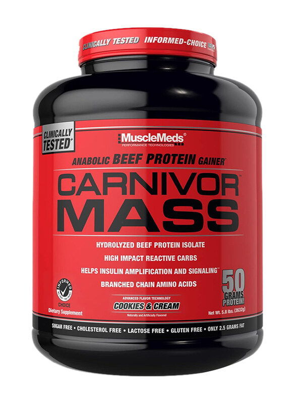 

MuscleMeds Carnivor Mass Gainer Beef Isolate Protein Powder Shake, 5.8 Lbs, Cookies & Cream