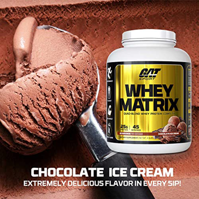 Gat Sports Whey Matrix Quad-Blend Whey Protein Complex Powder, 45 Servings, Chocolate Ice Cream