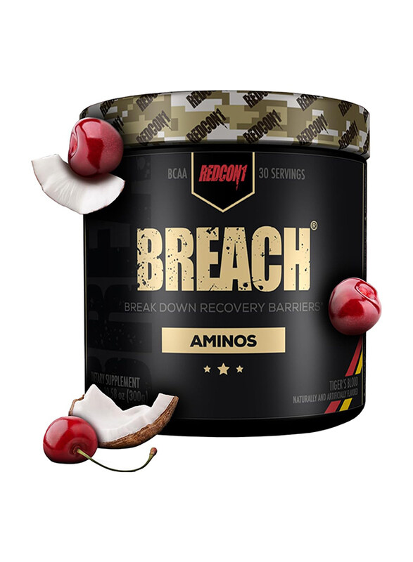 

Redcon1 Breach 2:1:1 BCAAs Amino Acids Increase Recovery Strength and Endurance Support Dietary Supplement, 300gm, 30 Servings, Tigers Blood