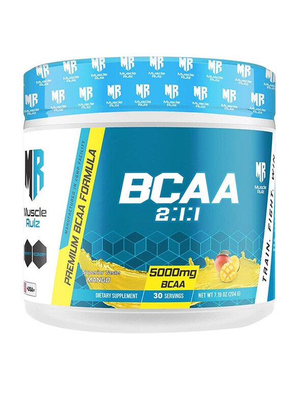 

Muscle Rulz Premium BCAA Formula 5000mg Supplement, 30 Servings, Mango