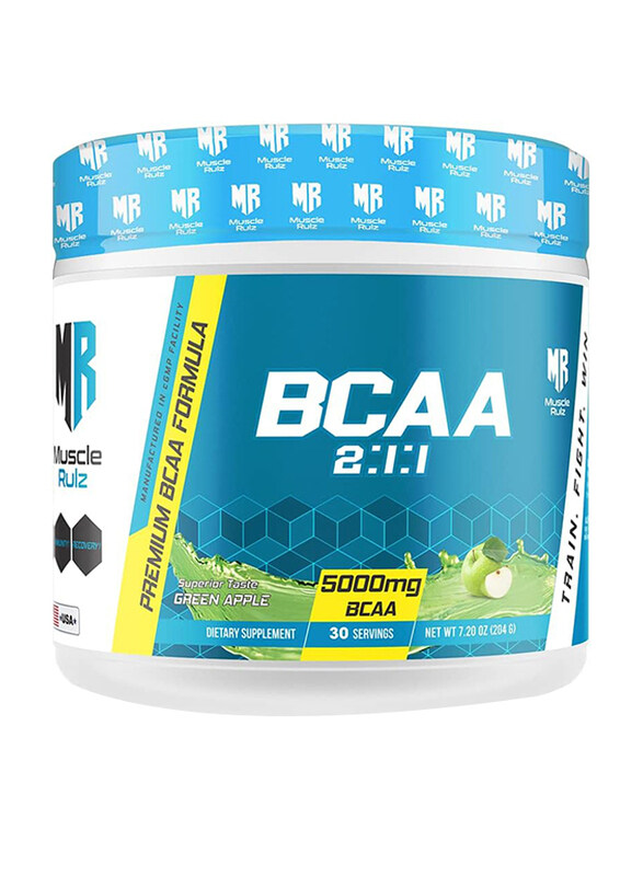 

Muscle Rulz Premium BCAA Formula 5000mg Supplement, 30 Servings, Green Apple