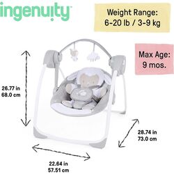 Ingenuity Comfort 2 Go Portable Swing Cuddle Lamb, Grey