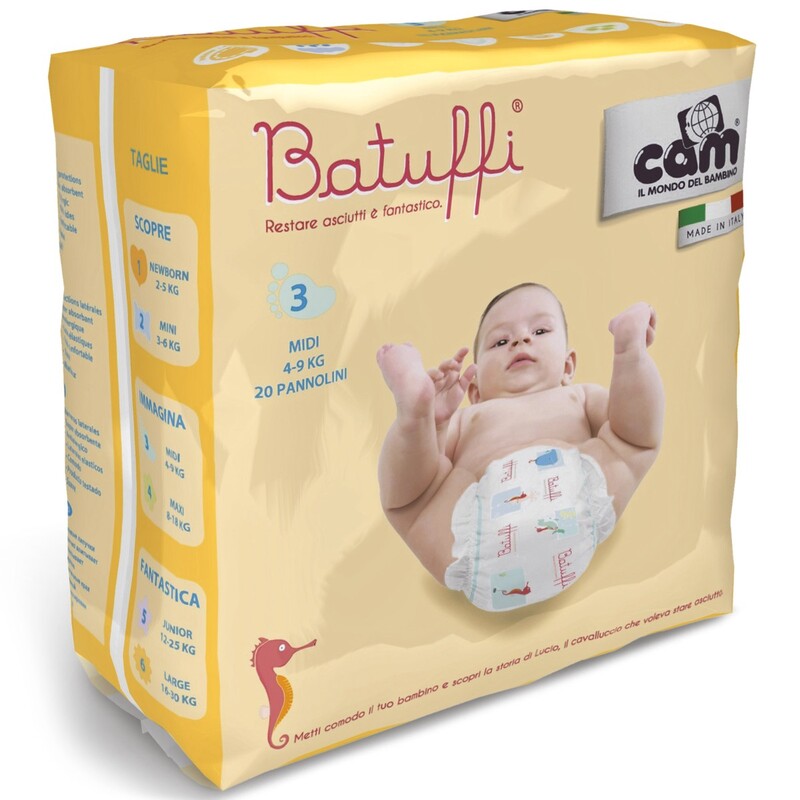 CAM Batuffi Diaper, Size 3 Midi, 4-9 kg (20pcs)