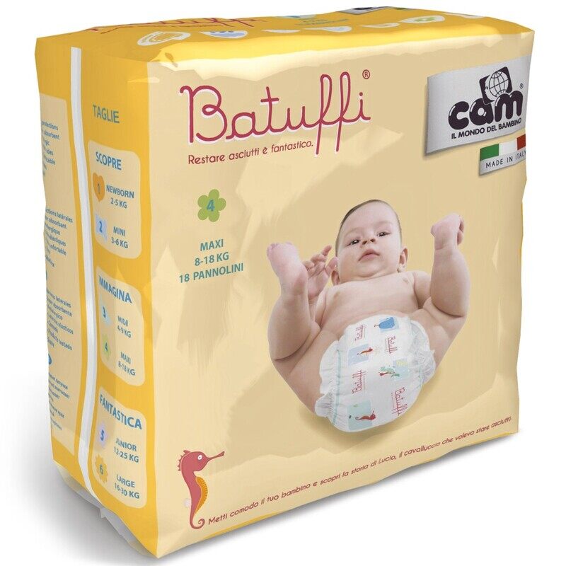 

CAM Batuffi Diaper, Size 3 Maxi, 8-18 kg (18pcs)