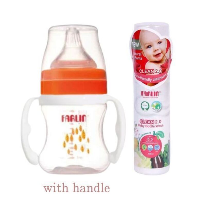 Farlin PP Feeding Bottle + Bottle Wash  150 ML 1set, Blue/orange (Assorted)