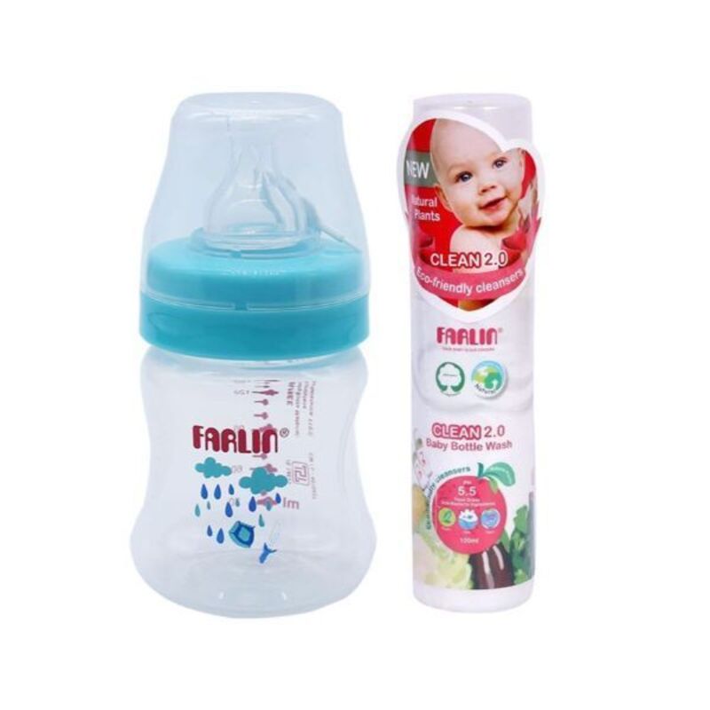 Farlin PP Feeding Bottle + Bottle Wash  150 ML 1set, Blue/orange (Assorted)