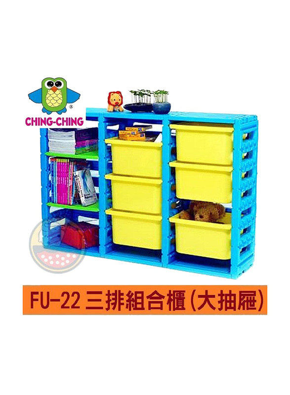 3 Cabinet with 6 Drawers and 2 Plates, Blue/Yellow