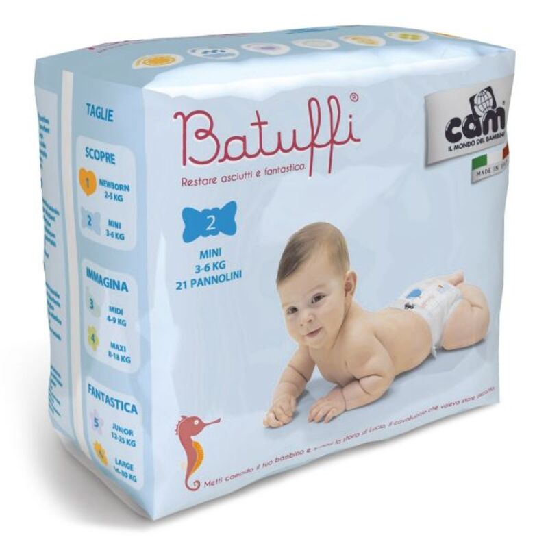CAM New Born Baby Batuffi Diapers ,Size 2 Mini, 3-6 Kg, (21pcs)