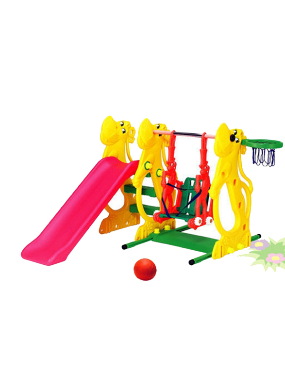 Hippo Slide and Swing with Basketball Set, 137cm Slider, Ages 1.5+
