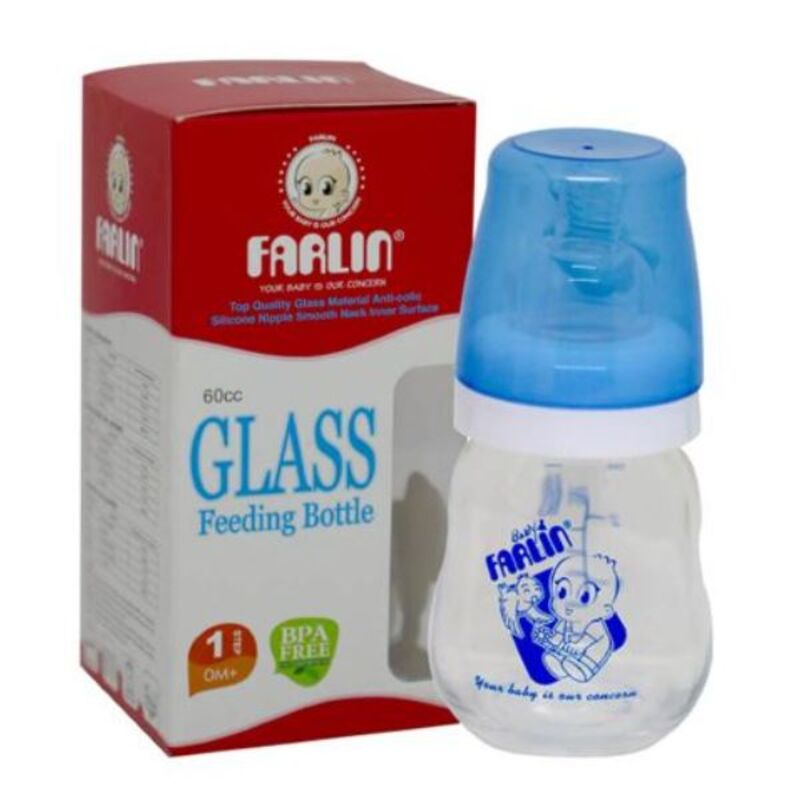 Farlin Glass Feeding Bottle, 2Oz - Blue