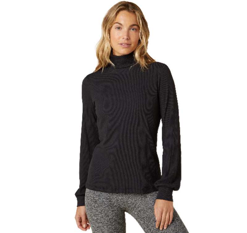 

Beyond Yoga THE ESSENTIAL RIBBED TURTLENECK BLACK XSMALL