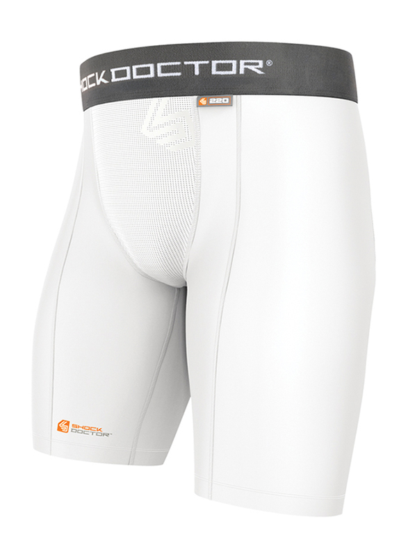Shock Doctor Cup Pocket Compression Sports Shorts for Boys, Medium, White