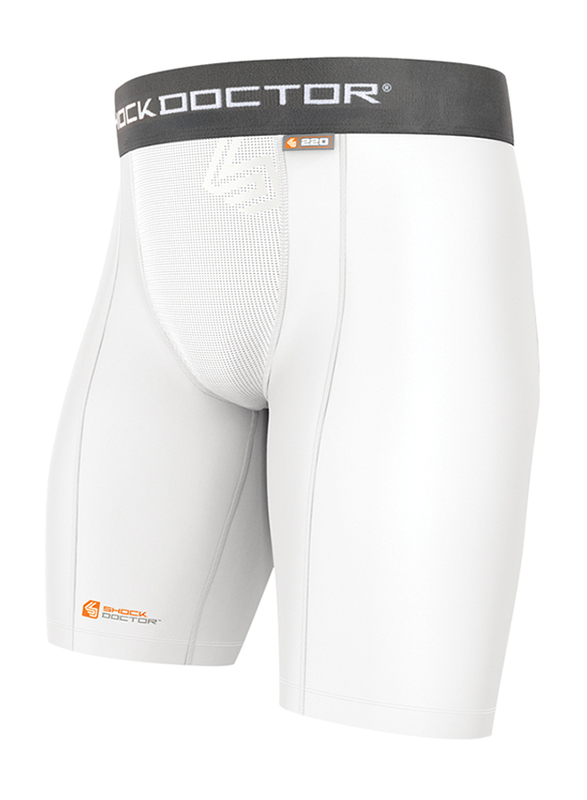 Shock Doctor Cup Pocket Compression Sports Shorts for Boys, Medium, White