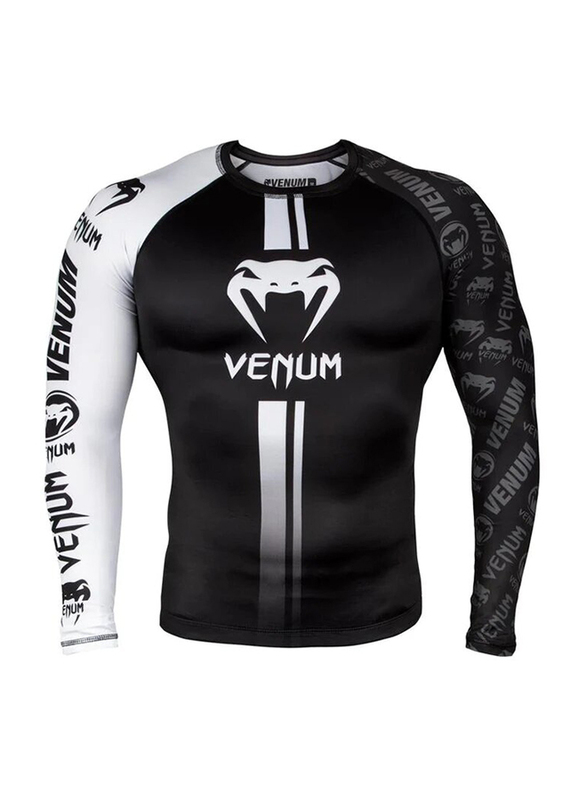 Venum Logos Rashguard Long Sleeves T-shirt for Men, Medium, Black/White