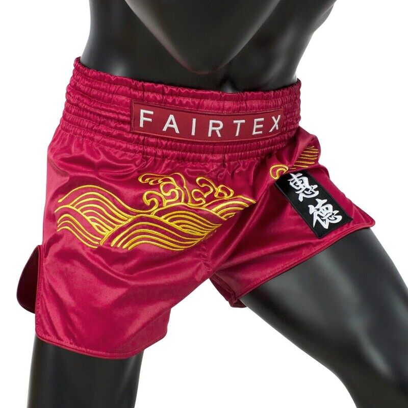 FAIRTEX BS1910 MUAY THAI SHORTS GOLDEN RIVER RED LARGE