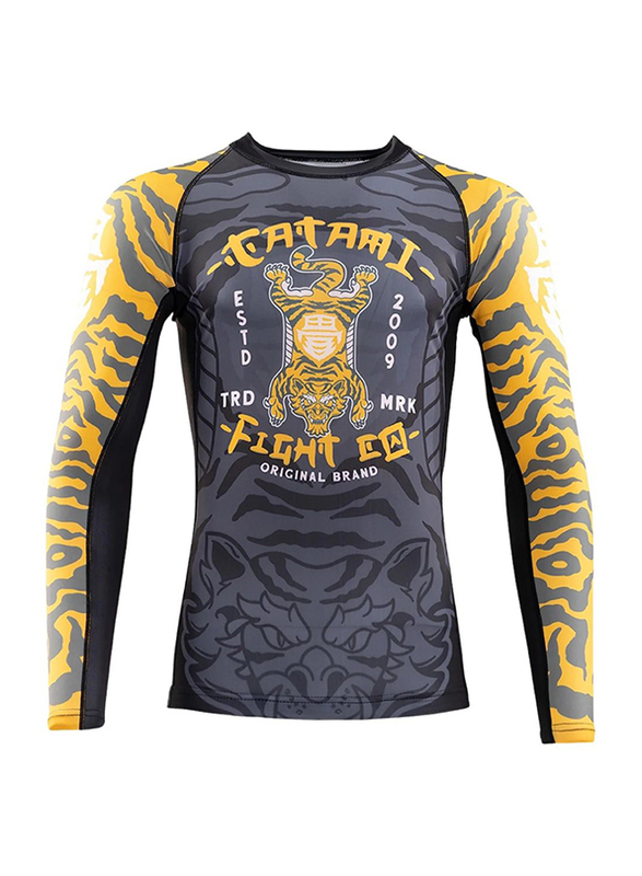 Tatami Flying Tiger Rash Guard T-shirt for Men, Large, Black/Yellow