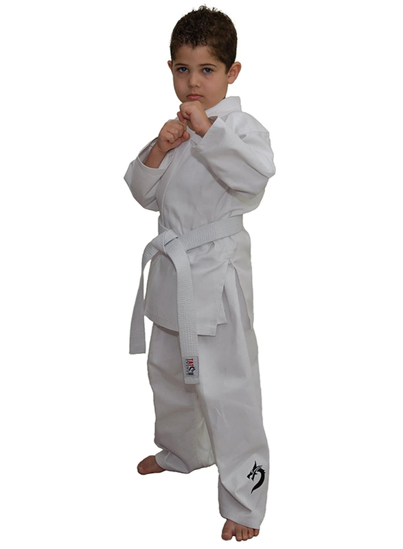 Tatsu Dragon 0/130 Karate Uniform with Black Dragon Print, White