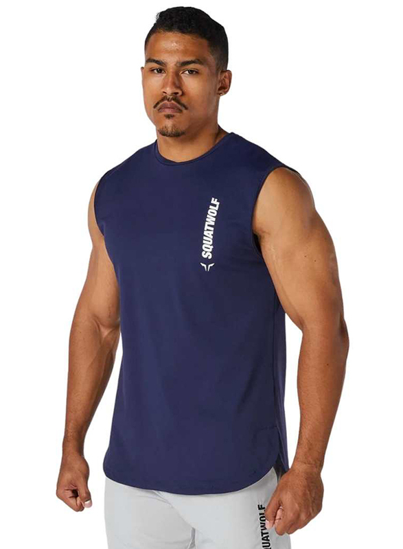 Squatwolf Warrior Cut-Off Tank Top for Men, Small, Navy Blue