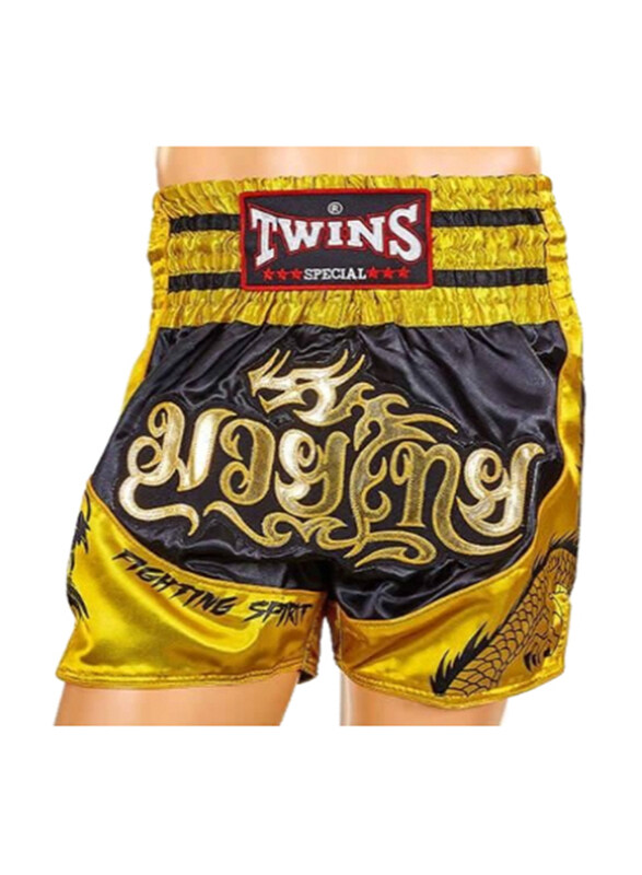 

Twins Special TBS Dragon-2 Thai Boxing Shorts, Extra Large, Black/Gold