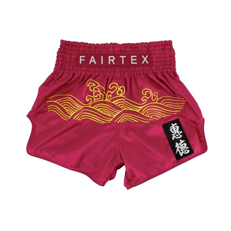 

FAIRTEX BS1910 MUAY THAI SHORTS GOLDEN RIVER RED XLARGE