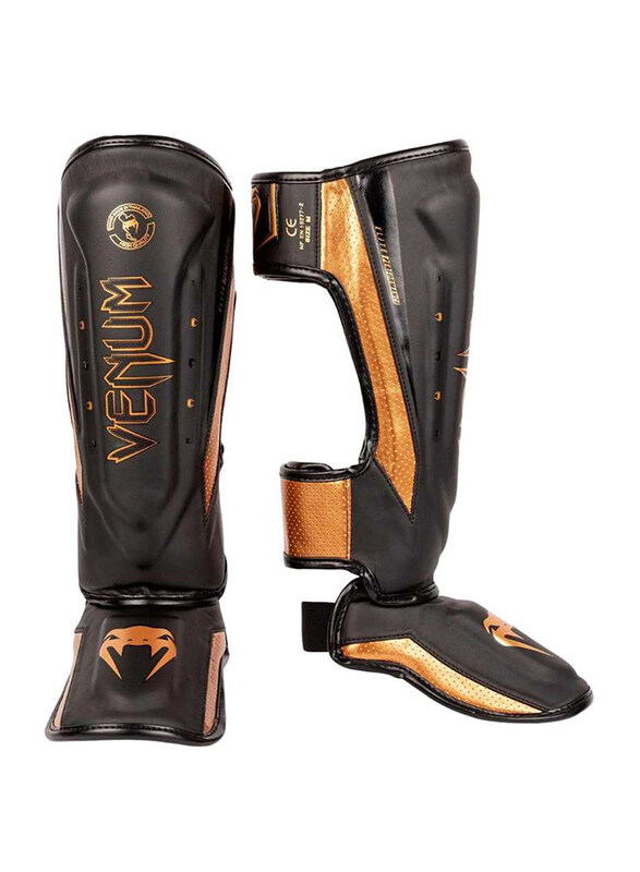 

Venum Large Elite Evo Shin Guards, Black/Bronze