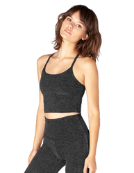 SPACEDYE SLIM RACERBACK CROPPED TANK BLACK-CHARCOAL SMALL