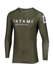 Tatami Katakana Rash Guard Long Sleeve T-shirt for Men, L, Khaki