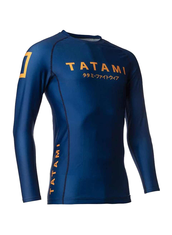 Tatami Katakana Rash Guard Long Sleeve T-shirt for Men, L, Navy Blue