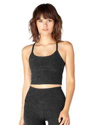 SPACEDYE SLIM RACERBACK CROPPED TANK BLACK-CHARCOAL SMALL