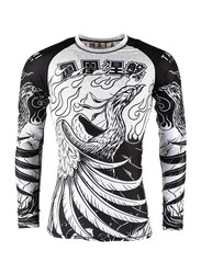 Tatami Phoenix Rising Rash Guard Long Sleeve T-shirt for Men, XXL, White/Black