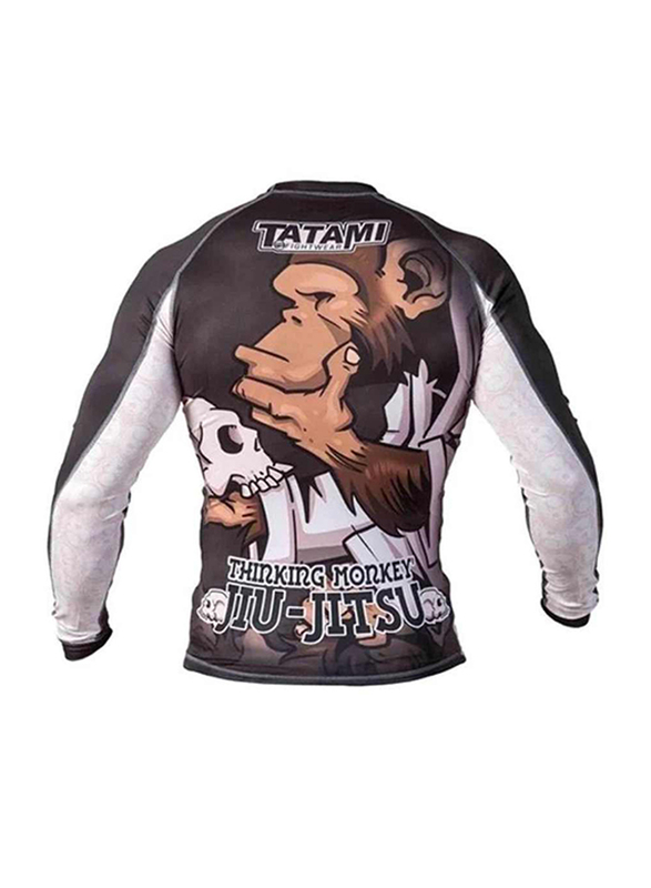 Tatami Thinker Monkey Rash Guard Long Sleeve T-shirt for Men, S, Black/White