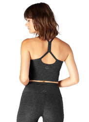 SPACEDYE SLIM RACERBACK CROPPED TANK BLACK-CHARCOAL SMALL